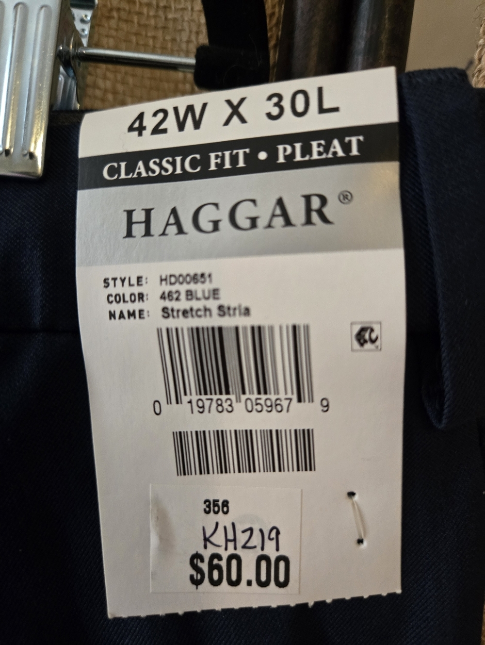 NWT Men's Haggar Classic Front Pleat Stretch Stria Navt Dress Pant 40W X 30L - Picture 10 of 12